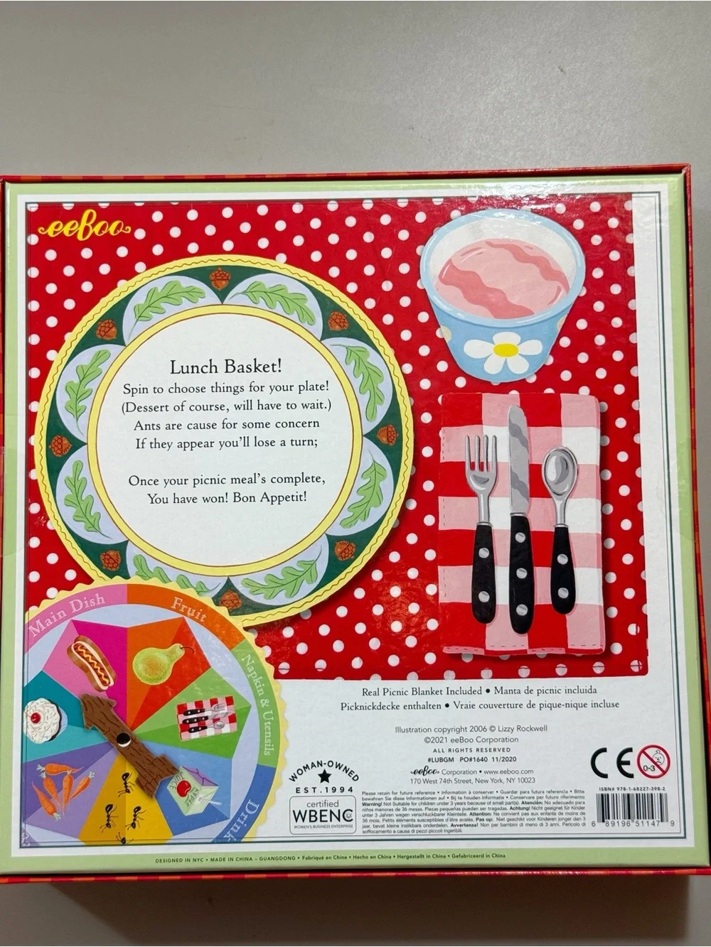 Eeboo Spin To Play Lunch Basket Board Game Picnic Woman Owned Educational NEW